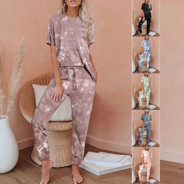 2020 new women's trousers home clothes clothes two-piece suit summer tie dye pants home pajamas 45053, Blue;red
2020 new women's trousers home clothes clothes two-piece suit summer tie dye pants home pajamas 45053, Blue;red