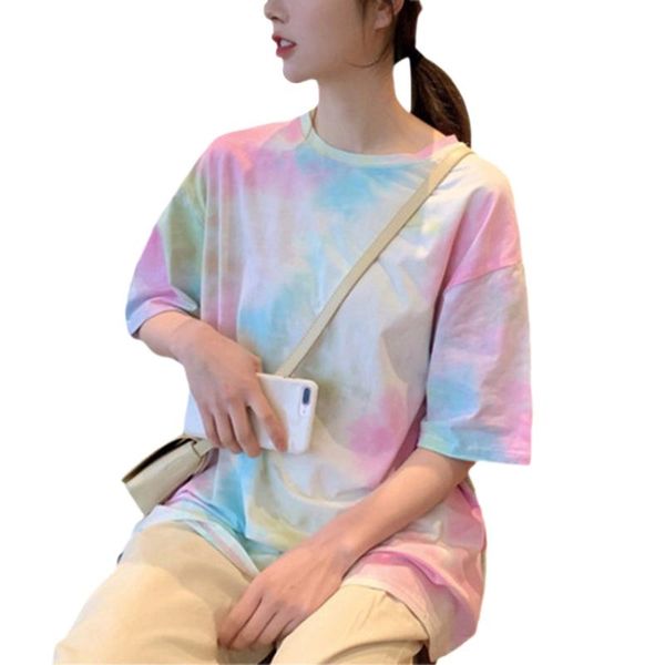 women crew neck tie-dye gradient color casual short sleeve tee shirt blouse, White;red
women crew neck tie-dye gradient color casual short sleeve tee shirt blouse, White;red