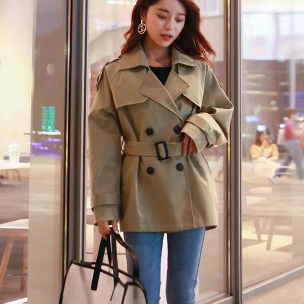 short windbreaker small western style high 2019 early autumn popular khaki double-breasted windbreaker coat school season coat, Tan;black
short windbreaker small western style high 2019 early autumn popular khaki double-breasted windbreaker coat school season coat, Tan;black
