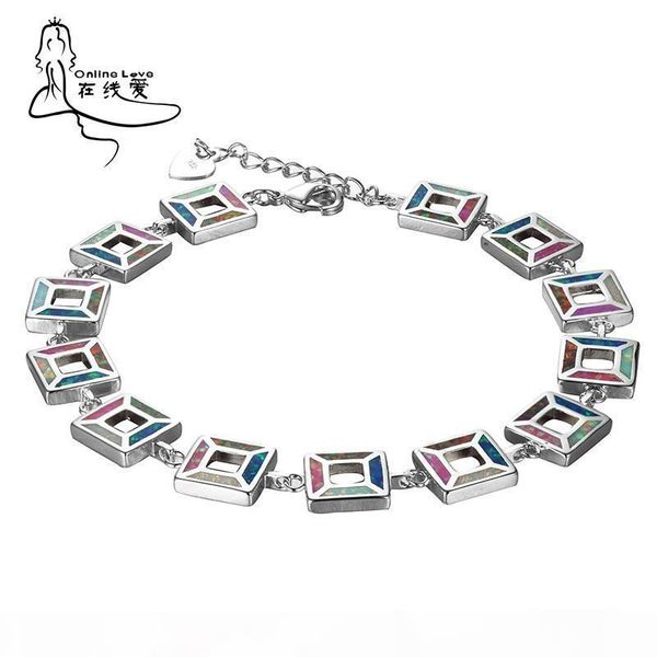 2016 new fashion fire opal silver charm bracelet square shape muticolor friendship bracelets & bangles female jewelry gift sl004, Black 
2016 new fashion fire opal silver charm bracelet square shape muticolor friendship bracelets & bangles female jewelry gift sl004, Black