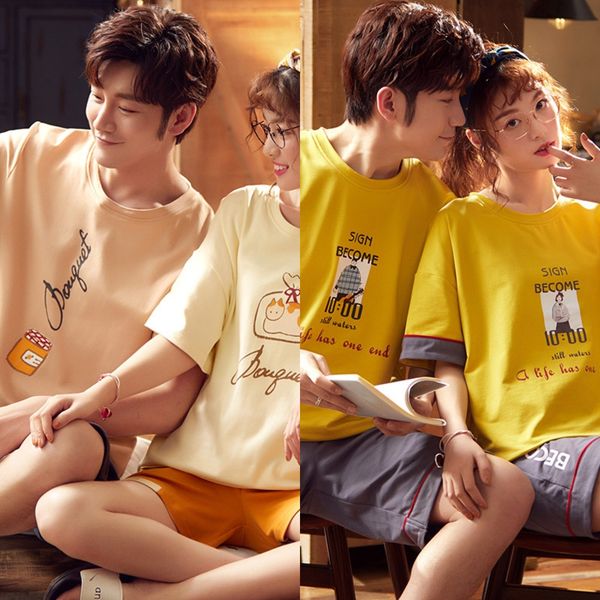 new summer cotton couple pajamas women's and pajamas shorts short-sleeved shorts men's casual korean 100% cotton home wear suit, Black;brown
new summer cotton couple pajamas women's and pajamas shorts short-sleeved shorts men's casual korean 100% cotton home wear suit, Black;brown