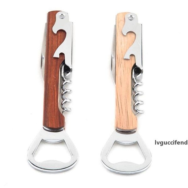 wood handle wine opener stainless steel hand-held deluxe bottle opener corkscrew double hinge waiters wine bottle opener 
wood handle wine opener stainless steel hand-held deluxe bottle opener corkscrew double hinge waiters wine bottle opener