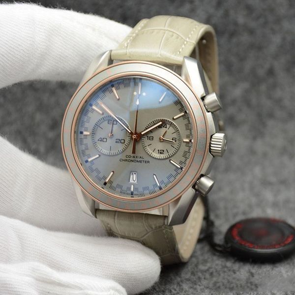 44mm quartz chronograph date mens watches grey dial stainless steel bracelet fixed bezel with a ring showing tachymeter markings, Slivery;brown
44mm quartz chronograph date mens watches grey dial stainless steel bracelet fixed bezel with a ring showing tachymeter markings, Slivery;brown