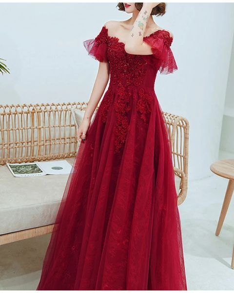 a-line luxurious red engagement formal evening dress off shoulder short sleeve floor length tulle with sequin, Black;red
a-line luxurious red engagement formal evening dress off shoulder short sleeve floor length tulle with sequin, Black;red
