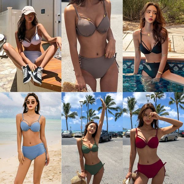 2020 korean style pure color swimsuit women's steel support swimsuit bikini gathered high waist bikini, White;black
2020 korean style pure color swimsuit women's steel support swimsuit bikini gathered high waist bikini, White;black