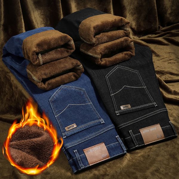 winter new mens quality brand fleece winter thermal warm flannel stretch jeanspants men straight flocking trousers jean male, Blue
winter new mens quality brand fleece winter thermal warm flannel stretch jeanspants men straight flocking trousers jean male, Blue