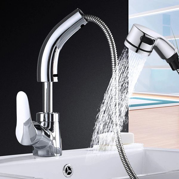 kitchen sink faucet pull out rotation spray mixer liftable cold and water faucet
