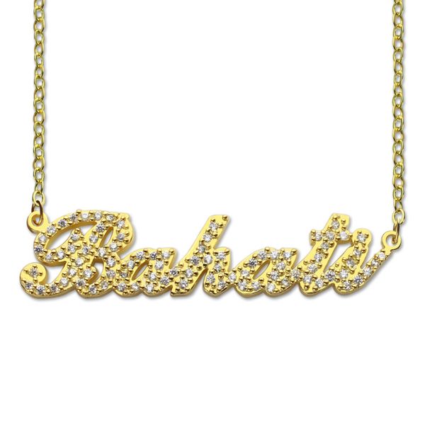 ailin 925 sterling silver carrie font name necklace 18k gold plated full stone personalized nameplate necklace custom jewelry cx200725