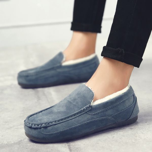 winter new snow boots men shoes fashion slip-on warm non-slip casual shoes man plus size flats male sneakers, Black