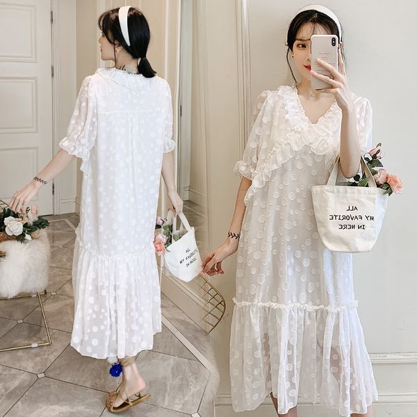 906# maternity clothes summer short sleeve easy matching loose polka dot dress for pregnant women pregnancy clothes, White
906# maternity clothes summer short sleeve easy matching loose polka dot dress for pregnant women pregnancy clothes, White