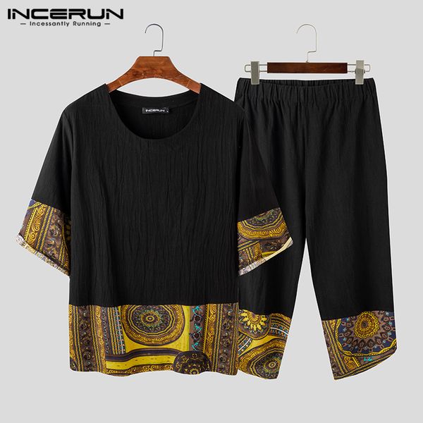 incerun 2020 chinese style men sets print patchwork vintage cotton 3/4 sleeve shirt calf length pants streetwear casual men suit, Gray
incerun 2020 chinese style men sets print patchwork vintage cotton 3/4 sleeve shirt calf length pants streetwear casual men suit, Gray