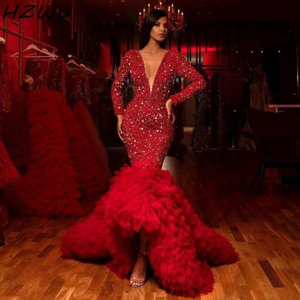 luyxury red prom dresses with deep v neck sequins high low mermaid evening dress vestidos full sleeves tulle celebruty party gowns, Black
luyxury red prom dresses with deep v neck sequins high low mermaid evening dress vestidos full sleeves tulle celebruty party gowns, Black