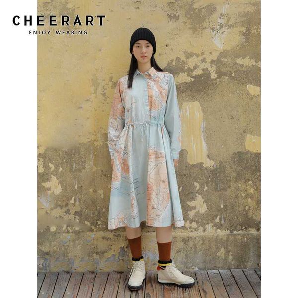 cheerart spring 2020 designer dress women vintage long sleeve collar shirt dress a line long midi map print fashoin, Black;gray
cheerart spring 2020 designer dress women vintage long sleeve collar shirt dress a line long midi map print fashoin, Black;gray