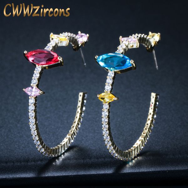 cwwzircons 2020 new design circle round red and blue cubic zirconia crystal yellow gold color big hoop earrings for women cz437, Golden 
cwwzircons 2020 new design circle round red and blue cubic zirconia crystal yellow gold color big hoop earrings for women cz437, Golden