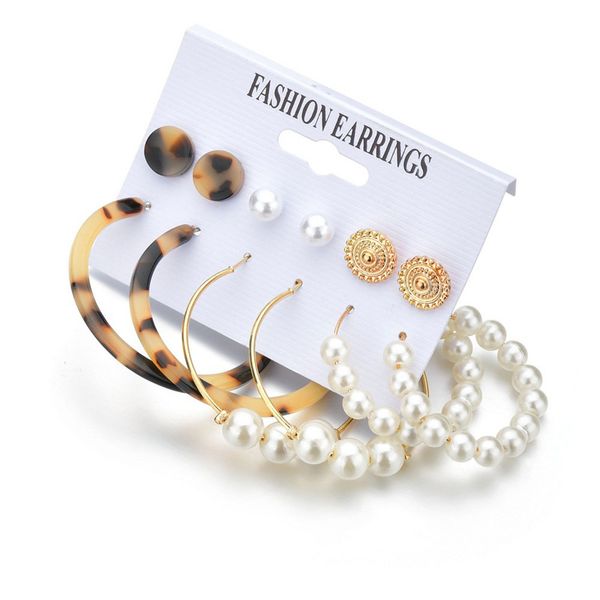 vintage big size pearl earrings for women mix studs leopard print acrylic geometric c shape hoop earrings set, Silver 
vintage big size pearl earrings for women mix studs leopard print acrylic geometric c shape hoop earrings set, Silver