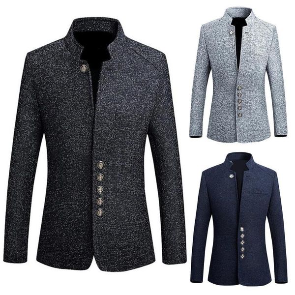men solid color long sleeve stand collar single-breasted plus size slim blazer, White;black
men solid color long sleeve stand collar single-breasted plus size slim blazer, White;black