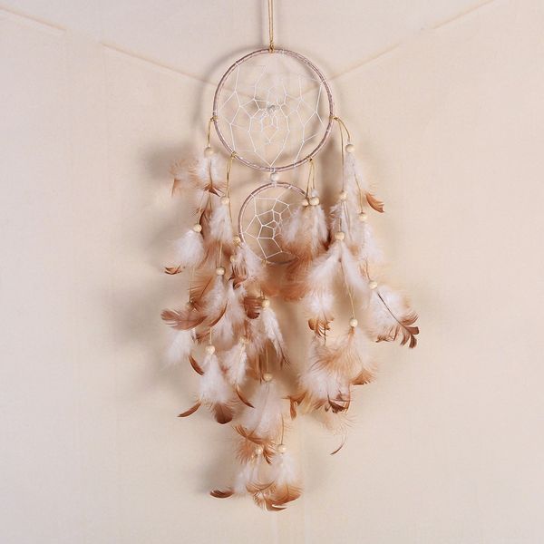 double ring home wind bell dream catcher net wind bell pendant brown feather pendant personalized gift dream catcher net, Silver
double ring home wind bell dream catcher net wind bell pendant brown feather pendant personalized gift dream catcher net, Silver