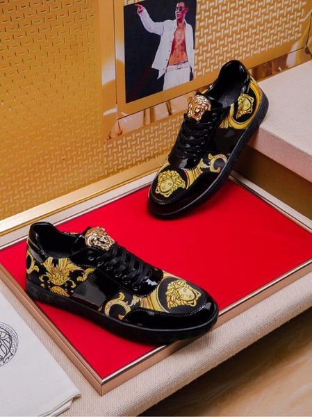 2020o new custom medusa leather low-casual flat shoes, high-quality fashionable wild men's sports tide shoes, size: 38-451, Black