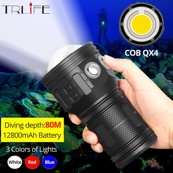 12800mah Ipx8 Powerful Diving Pgraphy Led Light Underwater 80m Cob Dive Torch Lamp Multifunction Scuba Dive Light