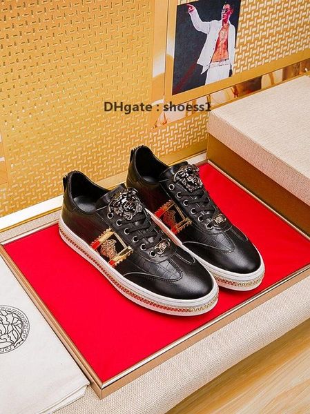 2021-2020d young luxury design printed embroidery stitching men 's low -lace -up casual shoes ,high -quality fashionable wild spor, Black