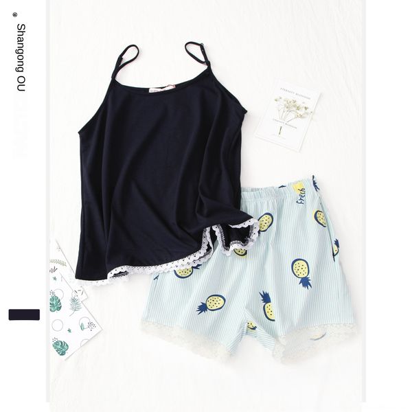 factory director chen clothes sling home clothes recommended pure cotton pineapple printed suspender shorts women's home suit, Blue;red
factory director chen clothes sling home clothes recommended pure cotton pineapple printed suspender shorts women's home suit, Blue;red