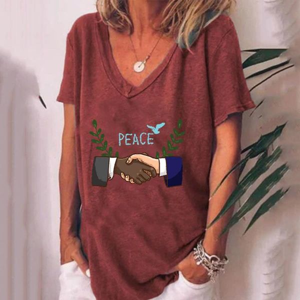 women loose peace letter printed v-neck t-shirt female short sleeve casual tee yoga clothing, White;red
women loose peace letter printed v-neck t-shirt female short sleeve casual tee yoga clothing, White;red