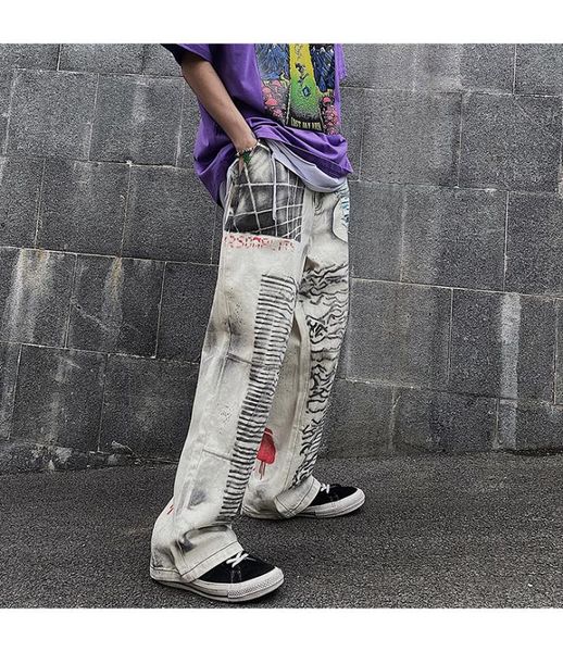 graffiit painted streetwear mens denim trousers frayed straight loose casual ripped jeans hip hop harajuku jean pants for men, Blue
graffiit painted streetwear mens denim trousers frayed straight loose casual ripped jeans hip hop harajuku jean pants for men, Blue
