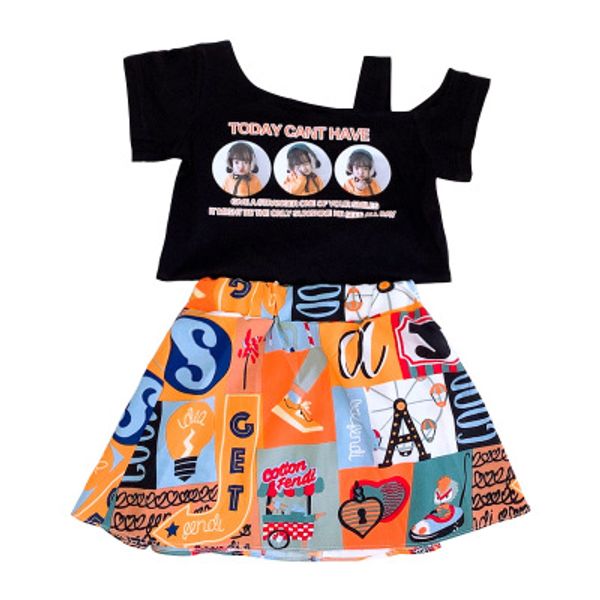 kids two-piece printed sets new girls off-shoulder short-sleeved t-shirt + printed skirts girls summer designer suits children sets, White
kids two-piece printed sets new girls off-shoulder short-sleeved t-shirt + printed skirts girls summer designer suits children sets, White