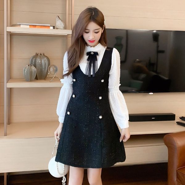 women dressises 2020 autumn new style french retro lady temperament goddess fan lantern sleeve waist slimming a- line dress women, White;black
women dressises 2020 autumn new style french retro lady temperament goddess fan lantern sleeve waist slimming a- line dress women, White;black