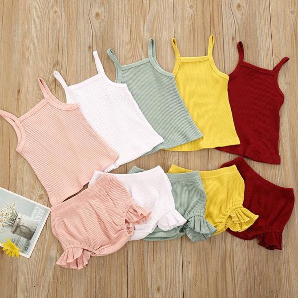 summer toddler infant kids baby girls clothes sleeveless solid colors knitted vest ruffles shorts sunsuit outfits set#p4, White
summer toddler infant kids baby girls clothes sleeveless solid colors knitted vest ruffles shorts sunsuit outfits set#p4, White
