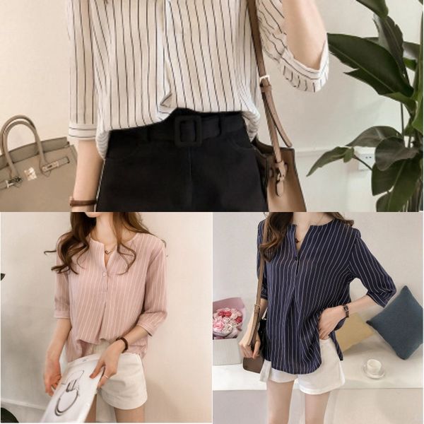 2020 summer new korean style fashionable large size round neck striped women's cropped sleeve shirt loose casual shirt, Tan;black
2020 summer new korean style fashionable large size round neck striped women's cropped sleeve shirt loose casual shirt, Tan;black