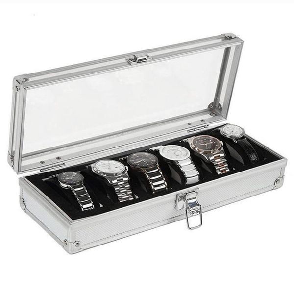 6 grids watch box display aluminium jewelry box jewelry organizer container casket for men watch gift case holder saat kutusu t200523, Black;blue
6 grids watch box display aluminium jewelry box jewelry organizer container casket for men watch gift case holder saat kutusu t200523, Black;blue
