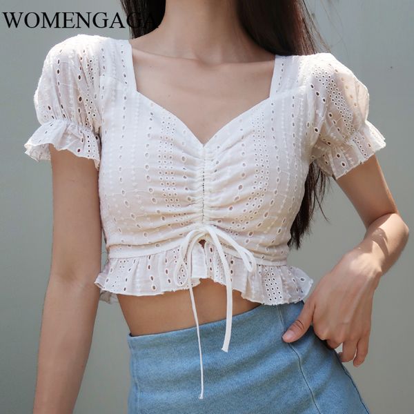 french short high waist navel-exposed v-neck lace short sleeve women's hollow-out bow fold blouse shirt aw27, White
french short high waist navel-exposed v-neck lace short sleeve women's hollow-out bow fold blouse shirt aw27, White