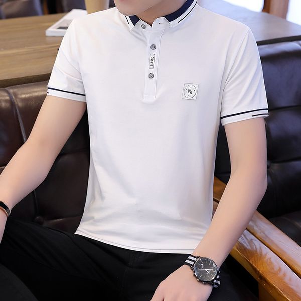 men's polos summer shirt mens stylish casual solid man short sleeve turn-over collar slim breathable business men, White;black
men's polos summer shirt mens stylish casual solid man short sleeve turn-over collar slim breathable business men, White;black
