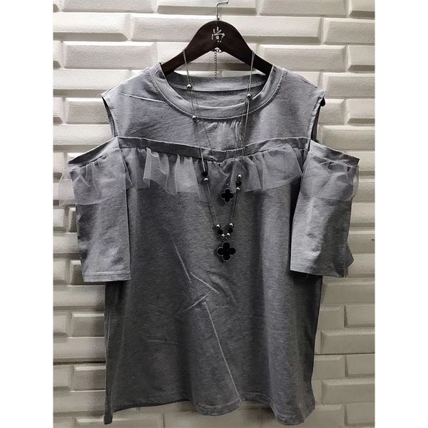 summer korean-style mesh ruffle patchwork off-shoulder o neck short t-shirt loose casual slimming women's plus size top, White
summer korean-style mesh ruffle patchwork off-shoulder o neck short t-shirt loose casual slimming women's plus size top, White