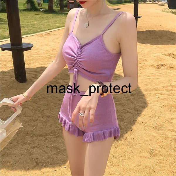 2020 women's split two-piece bikini small chest gathered swimsuit, White;black
2020 women's split two-piece bikini small chest gathered swimsuit, White;black