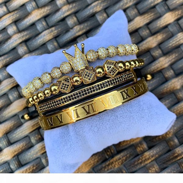 4pcs set classical handmade braiding bracelet gold hip hop men pave cz zircon crown roman numeral bracelet luxury jewelry, Golden;silver
4pcs set classical handmade braiding bracelet gold hip hop men pave cz zircon crown roman numeral bracelet luxury jewelry, Golden;silver