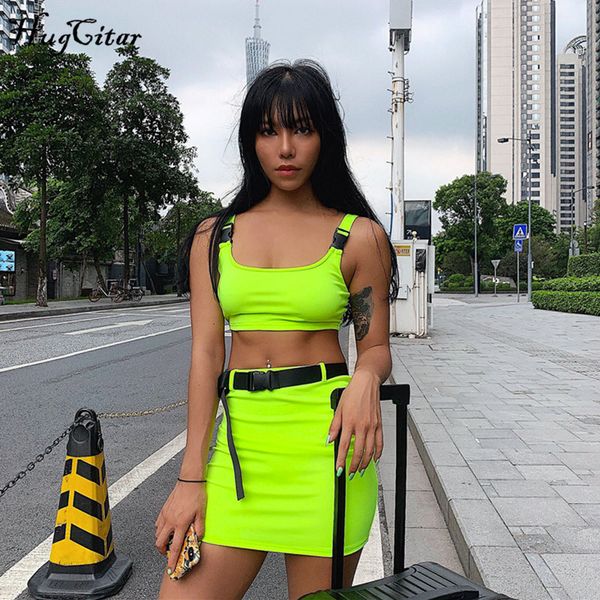 women's tracksuits hugcitar buckle band camis skrit 2 two piece set 2021 summer women fashion belt patchwork neon green streetwear sets, Gray
women's tracksuits hugcitar buckle band camis skrit 2 two piece set 2021 summer women fashion belt patchwork neon green streetwear sets, Gray