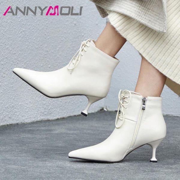 annymoli real leather ankle boots women lace up kitten high heel short boots genuine leather zipper shoes ladies fall size 33-40, Black
annymoli real leather ankle boots women lace up kitten high heel short boots genuine leather zipper shoes ladies fall size 33-40, Black
