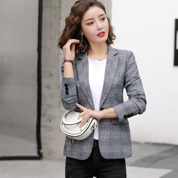 small coat suit coat for women 2019 new casual all-match elegant plaid suit for women office autumn, White;black
small coat suit coat for women 2019 new casual all-match elegant plaid suit for women office autumn, White;black