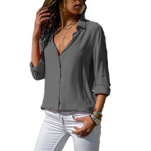 women chiffon plus size blouse spring autumn casual long sleeve deep v-neck button up office shirt 2019 fashion womens clothing, Black;gray
women chiffon plus size blouse spring autumn casual long sleeve deep v-neck button up office shirt 2019 fashion womens clothing, Black;gray