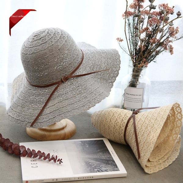 women's new outdoor women's sunscreen lace sunscreen sun hat lace folding bow hat, Blue;gray