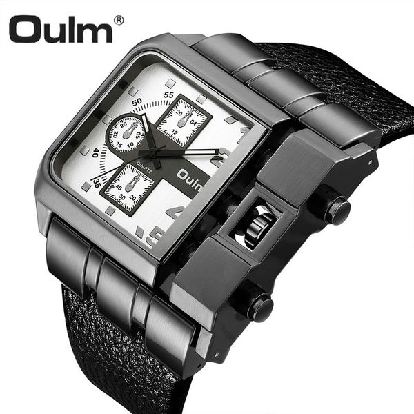 oulm oversize unique design quartz watch men leather strap square dial bid case casual sport wrist watches relogio masculino, Slivery;brown
oulm oversize unique design quartz watch men leather strap square dial bid case casual sport wrist watches relogio masculino, Slivery;brown