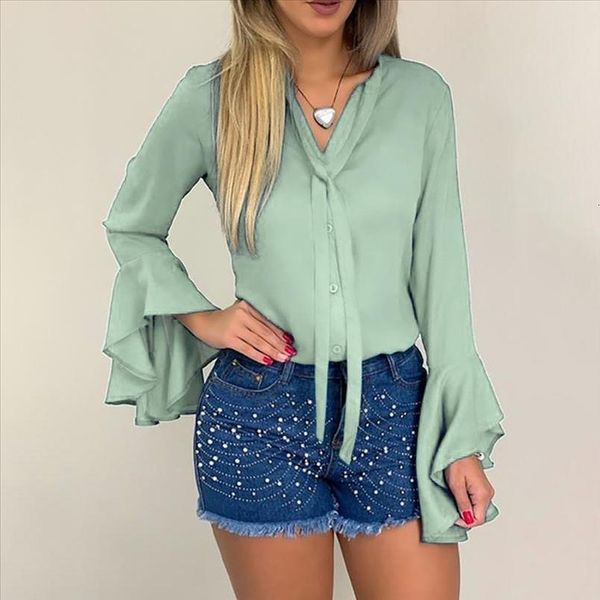 womens fashion autumn winter button solid color trump sleeves tie long sleeve wholesale shirt women z4, White
womens fashion autumn winter button solid color trump sleeves tie long sleeve wholesale shirt women z4, White