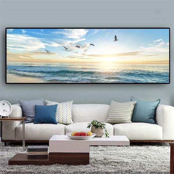 

Natural Sea Beach Flying Birds Landscape Posters Canvas Painting Wall Art Picture for Living Room Home Decor (No Frame)