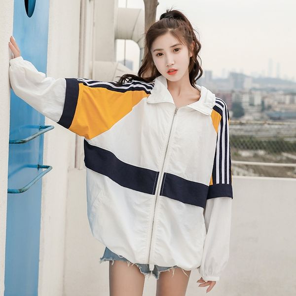 2019 summer all-match bf sports casual coat coatcontrast color drawstring loose casual sunscreen thin coat for women, White;black
2019 summer all-match bf sports casual coat coatcontrast color drawstring loose casual sunscreen thin coat for women, White;black
