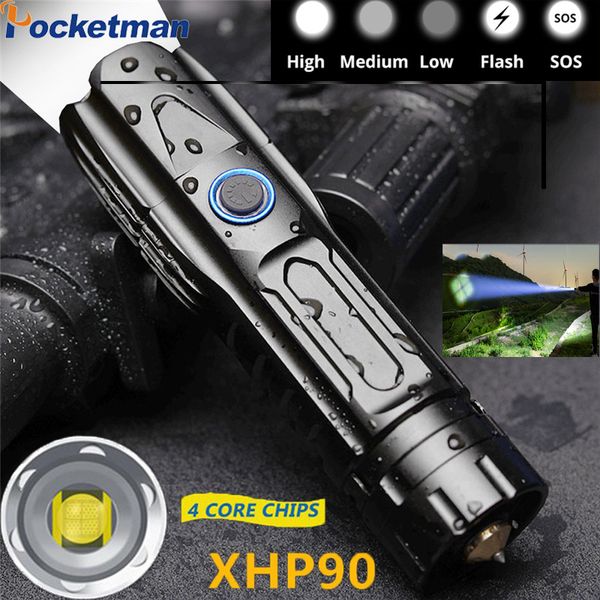 Super Bright Xhp90.2 Led Tactical Portable Waterproof Torch Chip Control With Bottom Attack Cone Usb Rechargeable