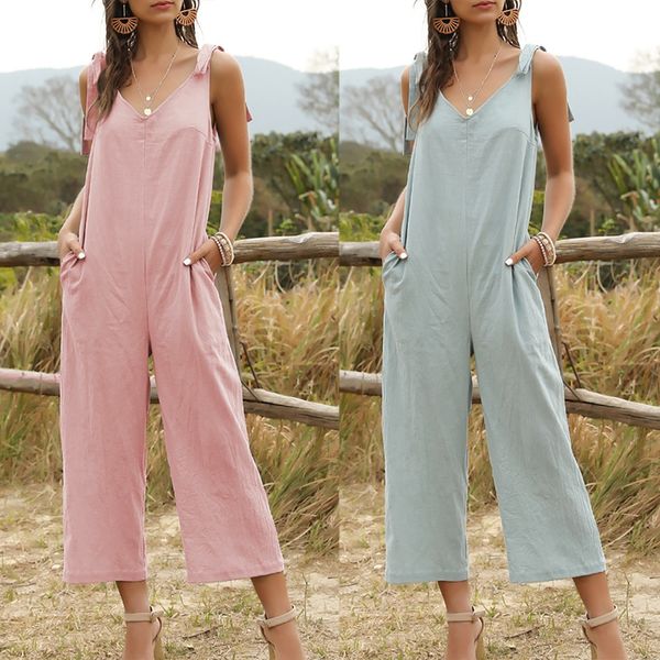 women's jumpsuit summer v-neck bowknot suspender backless loose jumpsuits, Black;white
women's jumpsuit summer v-neck bowknot suspender backless loose jumpsuits, Black;white