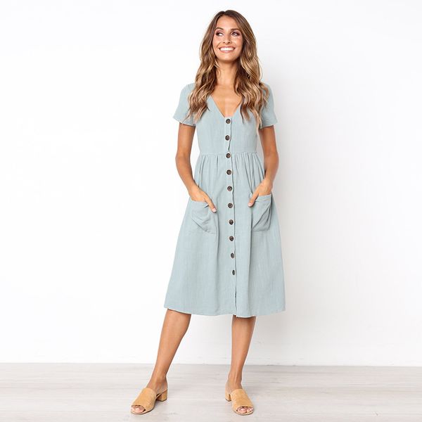 women casual a line dress v neck solid polyester summer dresses women knee length dress pockets elegant beach dress, Black;gray
women casual a line dress v neck solid polyester summer dresses women knee length dress pockets elegant beach dress, Black;gray
