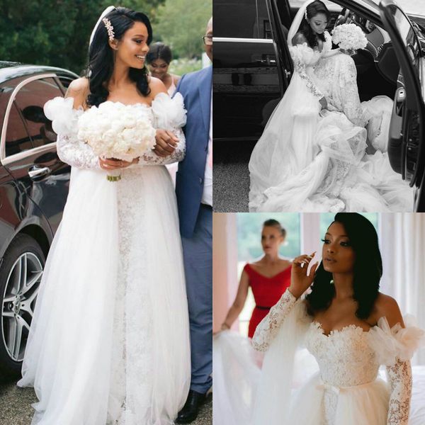 elegant mermaid wedding dresses detachable train long sleeve lace custom made wedding dress bridal gowns sweep train robes de mariée, White
elegant mermaid wedding dresses detachable train long sleeve lace custom made wedding dress bridal gowns sweep train robes de mariée, White